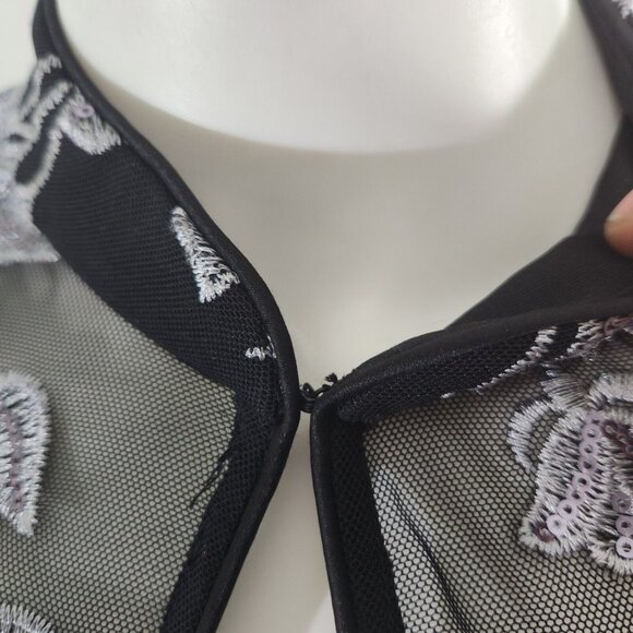 Alex Evenings Women Black Top Twinset Embroidered 3/4 Sleeve Mock Neck Size S 10 - Picture 6 of 16